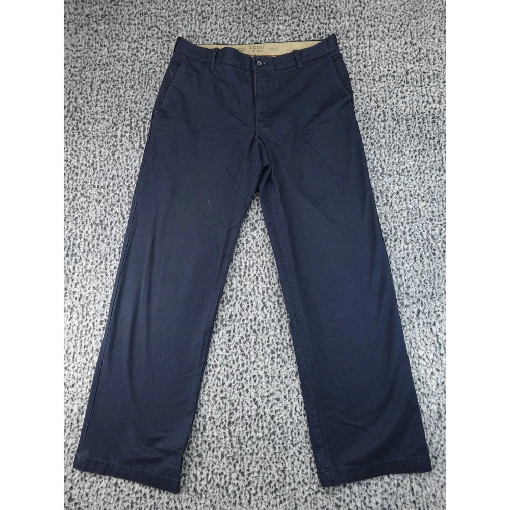 IZOD Saltwater Chino Pants Mens 32x32 Navy Blue Good Straight Fit Cotton